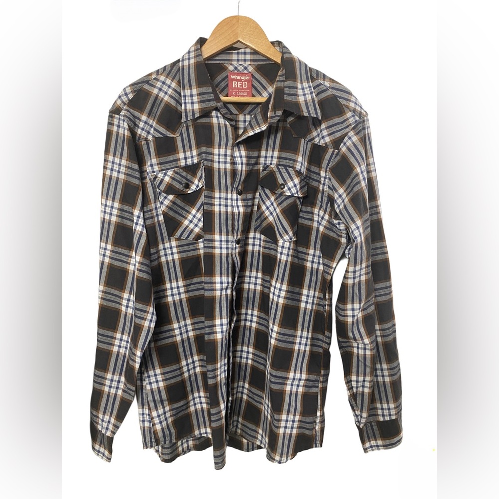 Men’s Wrangler RED western plaid long sleeve snap button down